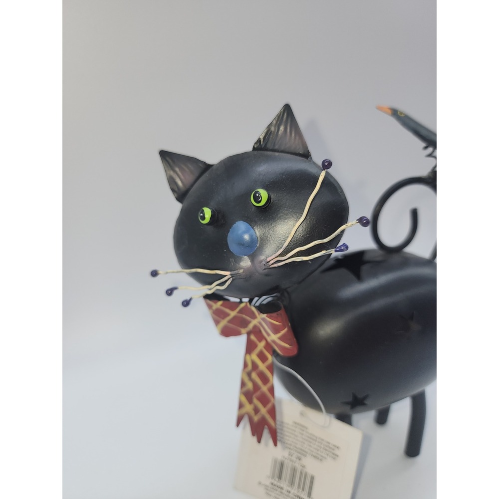 Vintage Style Metal Black Cat Tea Light Candle Holder Crow Folk Art Halloween - Picture 3 of 8